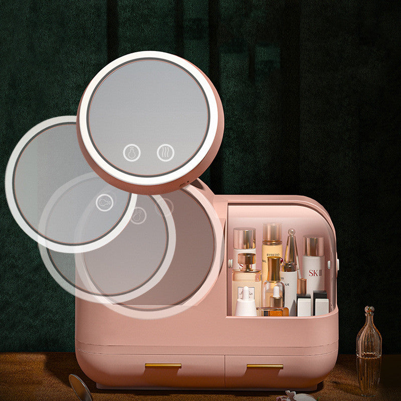 Makeup Storage Organizer Box with fan and Led Lighted Mirror