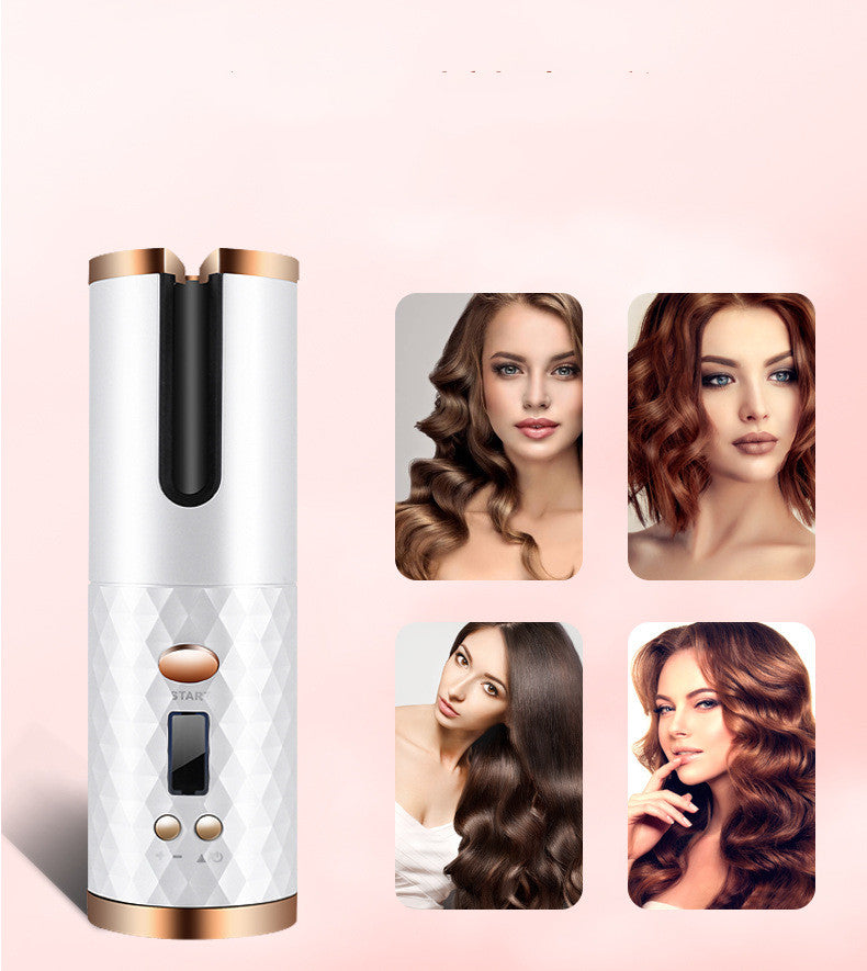 Hair Curler Women Portable, automatic rechargeable Hair Curling Iron LCD Display Ceramic Curly Rotating Curling Wave Styer