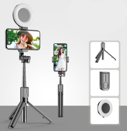 4in1 Wireless Bluetooth-compatible Selfie Stick LED Ring Light Extendable Handheld