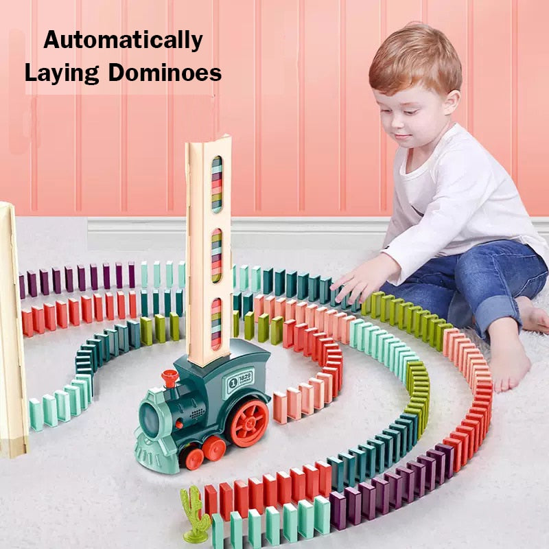 Kids Electric Domino Train Car Set Sound & Light Automatic Laying Dominoes Brick Blocks Game Educational DIY Toy Gift