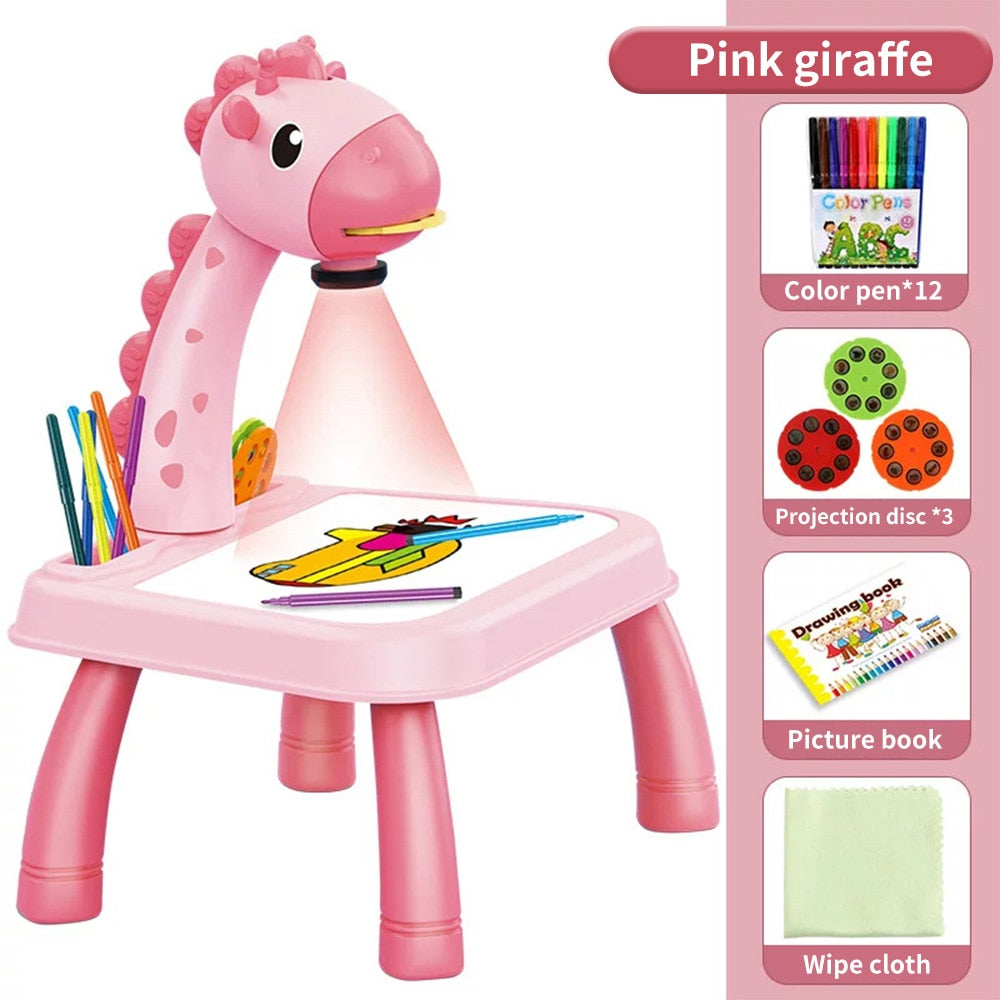 Children LED Projector Drawing Board Kids Painting Table Desk Montessori Educational Learning Writing Tablet For Boy Girl Toys