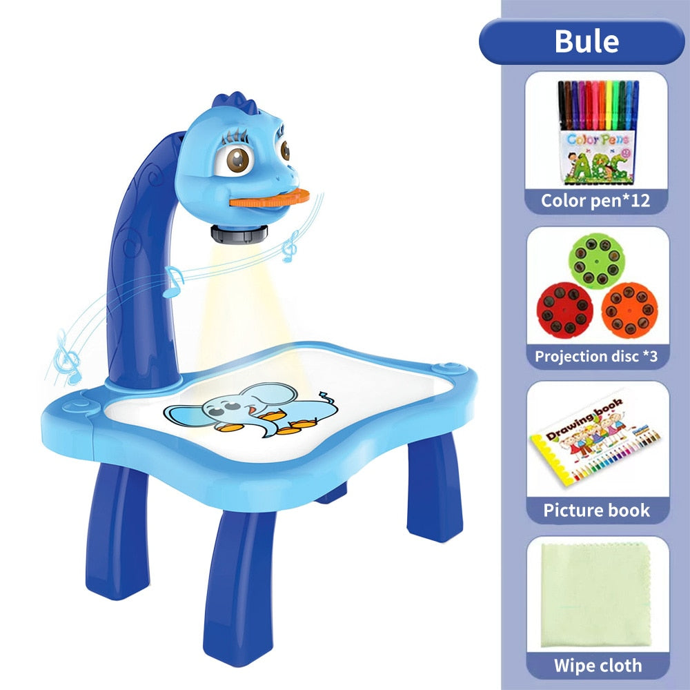 Children LED Projector Drawing Board Kids Painting Table Desk Montessori Educational Learning Writing Tablet For Boy Girl Toys