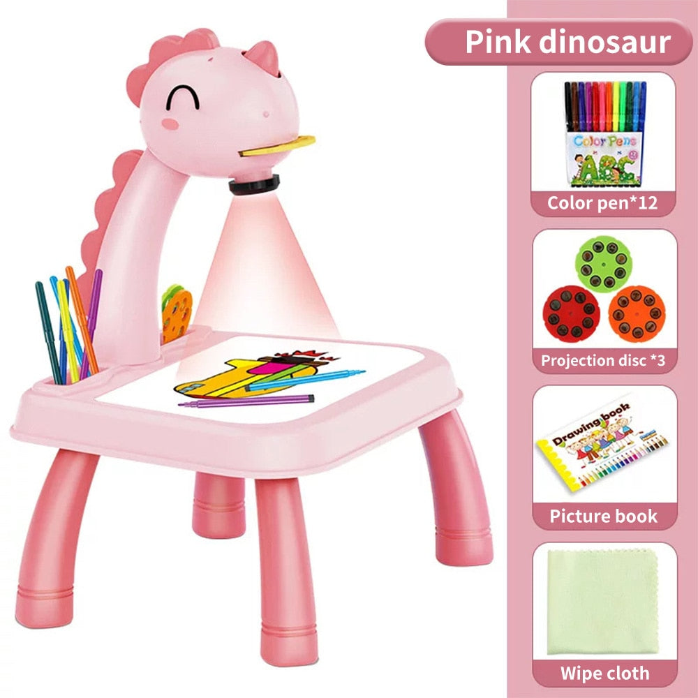 Children LED Projector Drawing Board Kids Painting Table Desk Montessori Educational Learning Writing Tablet For Boy Girl Toys