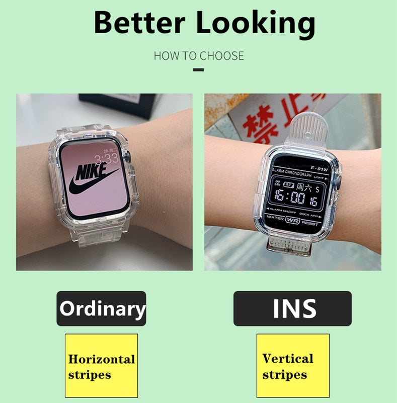 Newest Clear Band + Case for Apple Watch Series 7 6 SE 5 4 44mm 42mmTransparent for iwatch Strap 3 2 1  38mm 40mm Plastic Strap