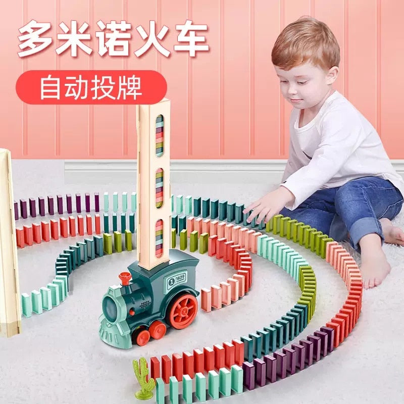 Kids Electric Domino Train Car Set Sound & Light Automatic Laying Dominoes Brick Blocks Game Educational DIY Toy Gift